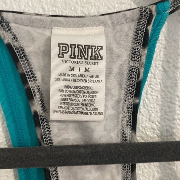 PINK-teal & cheatah print top-built un sports bra and tank overlay-Size medium - Picture 3 of 7